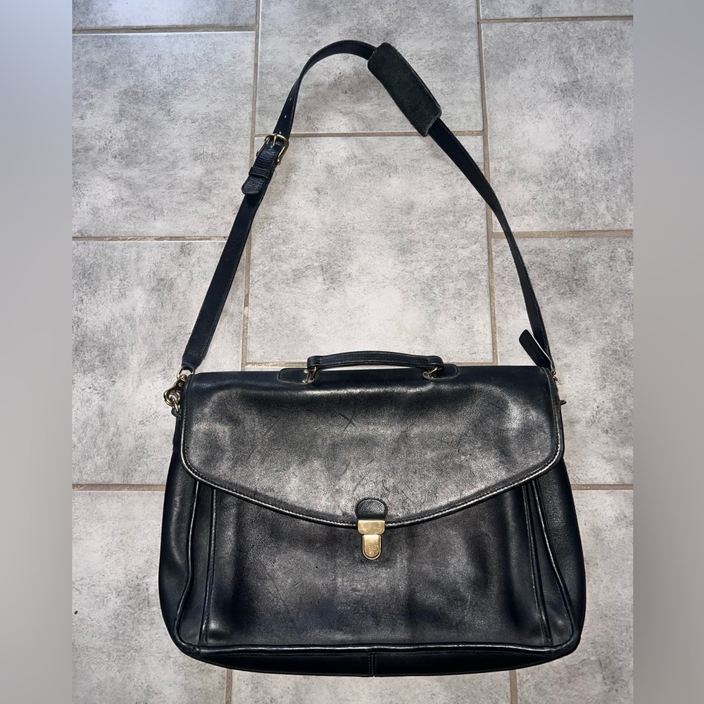 Vintage Coach Morgan Black Leather Briefcase with Coach Storage Bag - Picture 3 of 8
